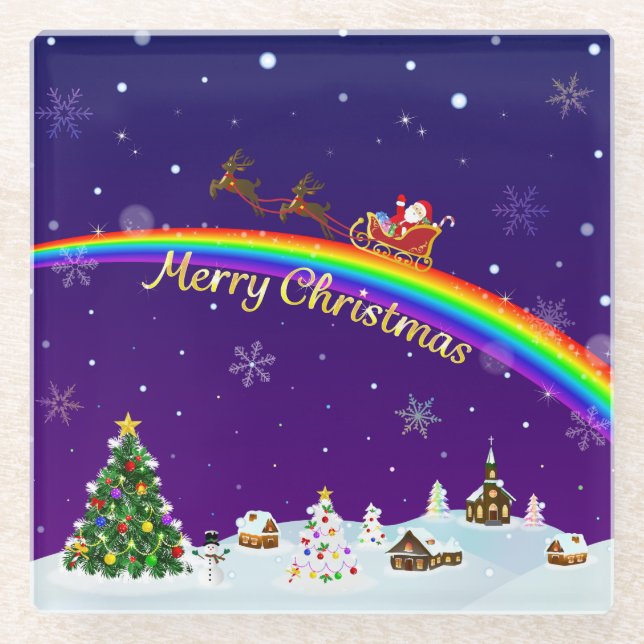 Rainbow Santa Claus Glasuntersetzer (Vorderseite)