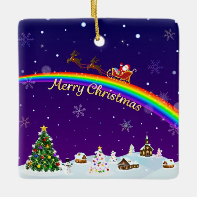 Rainbow Santa Claus Keramikornament (Vorderseite)