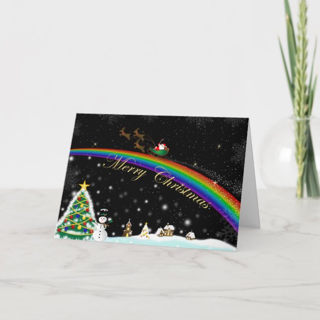Rainbow Santa Weihnachtskarte Feiertagskarte (Vorderseite)
