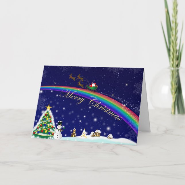 Rainbow Santa Weihnachtskarte Feiertagskarte (Vorderseite)
