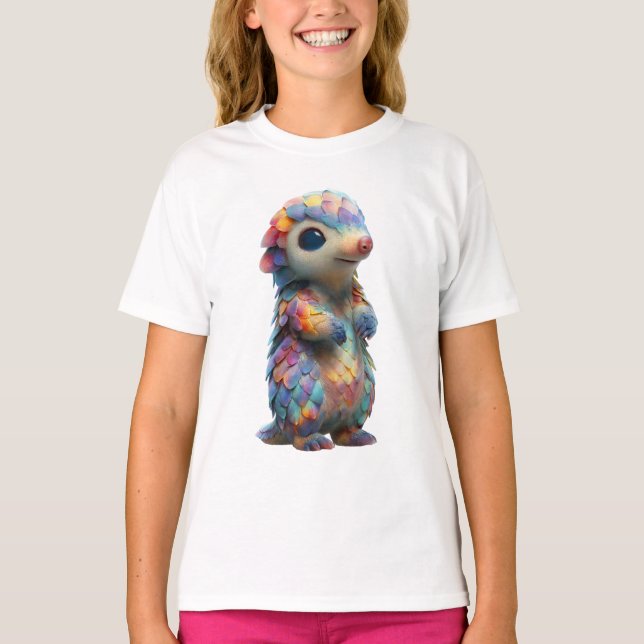 Rainbow Scaled Pastel Pangolin Creature Kids T-Shirt (Vorderseite)