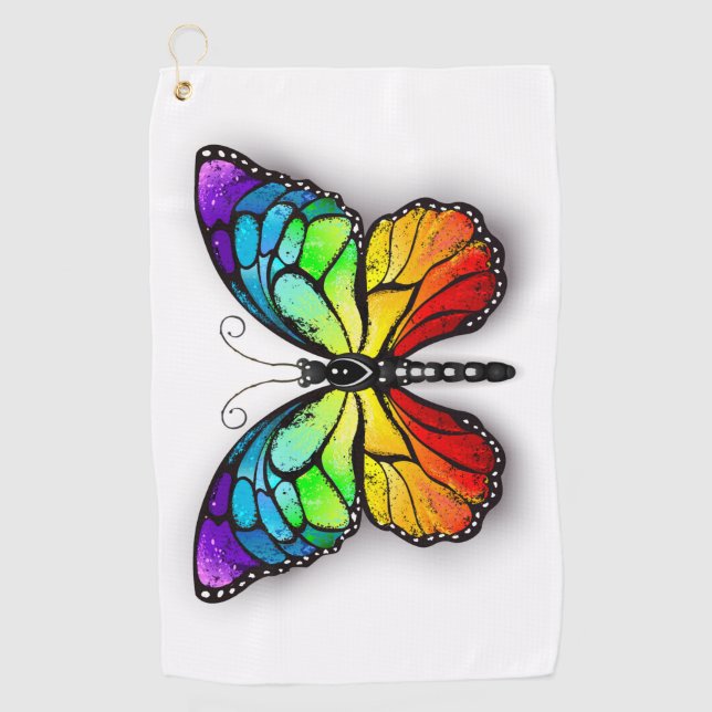 Rainbow-Schmetterling Monarch Golfhandtuch (Vorderseite)