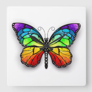 Rainbow-Schmetterling Monarch Quadratische Wanduhr