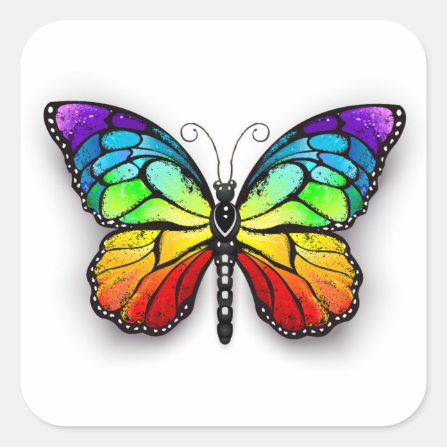 Rainbow-Schmetterling Monarch Quadratischer Aufkleber (Vorderseite)