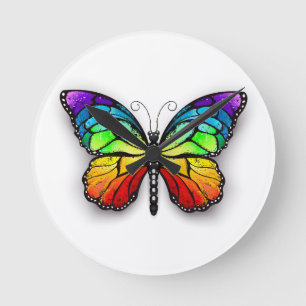 Rainbow-Schmetterling Monarch Runde Wanduhr
