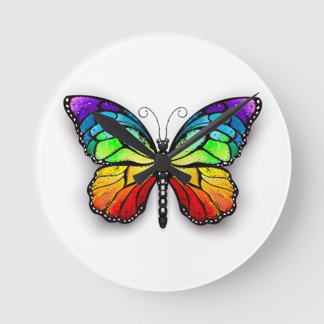 Rainbow-Schmetterling Monarch Runde Wanduhr (Vorderseite)