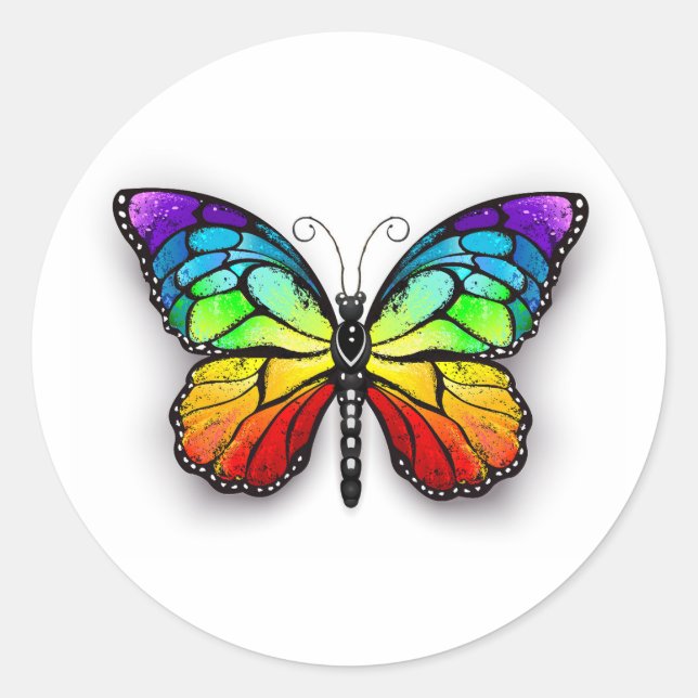 Rainbow-Schmetterling Monarch Runder Aufkleber (Vorderseite)