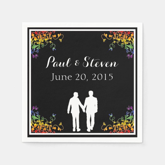 Rainbow Schnörkel Gay Wedding Cocktail Napkins Serviette (Vorderseite)