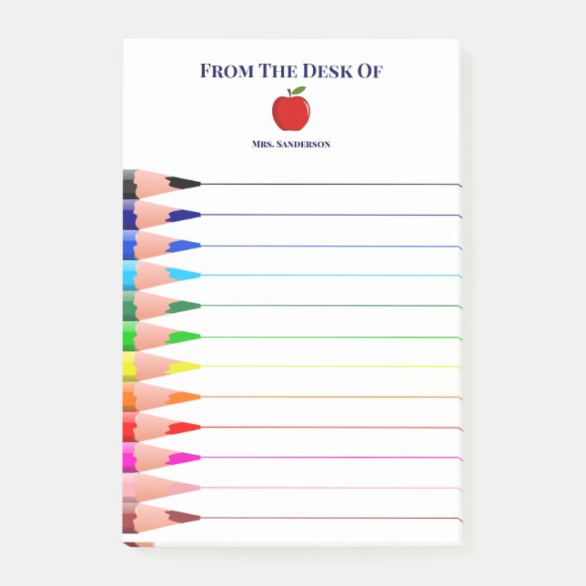 Rainbow School Teacher Name Pencils Linken Post-it Klebezettel (Vorderseite)