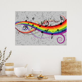 Rainbow-Schwarz-Graue-Musiknoten Poster