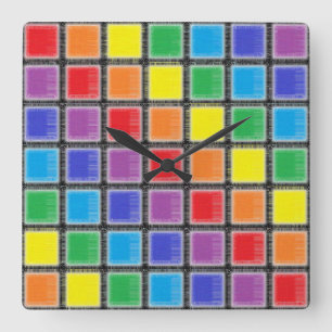 Rainbow Scratched Squares Quadratische Wanduhr
