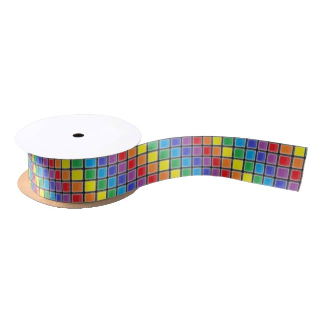 Rainbow Scratched Squares Satinband (Spule)