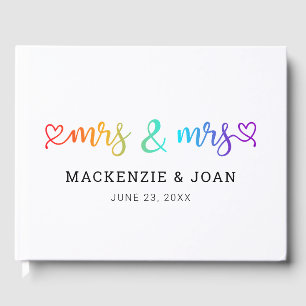 Rainbow Script Mrs & Mrs. Lesbian Wedding Gästebuch
