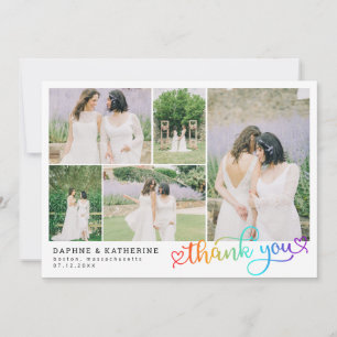 Rainbow Script Wedding Foto Collage Vielen Dank Dankeskarte