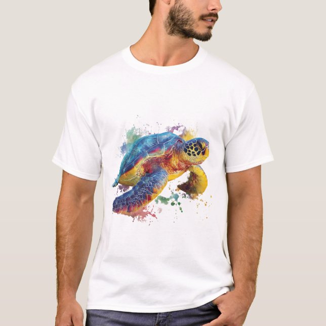 Rainbow Sea Turtle — Vibrant Watercolor-Style Spla T-Shirt (Vorderseite)