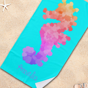 Rainbow Seepferd Personalisiert Beach Handtuch