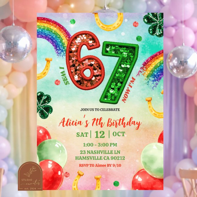 Rainbow Sequin Glitter 67 St Patrick Birthday Einladung (Von Creator hochgeladen)