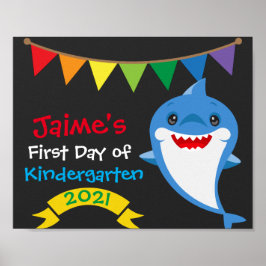 Rainbow Shark Erster Tag der Schule Chalkboard Pos Poster