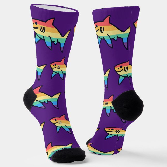 Rainbow Shark Pride - Kawaii Nautical LGBTQ+ Socken (Gewinkelt)