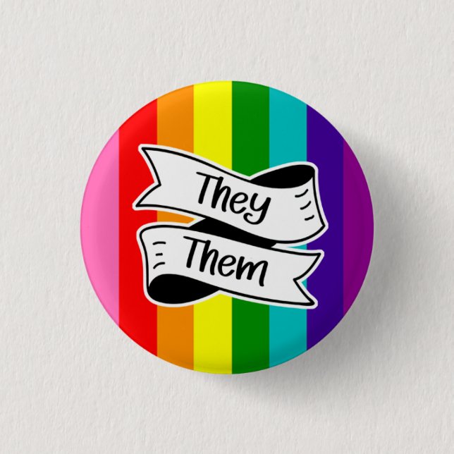 Rainbow Sie/sie Pronoun Abzeichen Button (Vorderseite)
