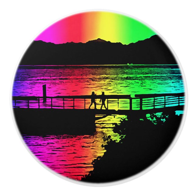 Rainbow-Silhouetten am Lake Furniture Pull Keramikknauf (Vorderseite)