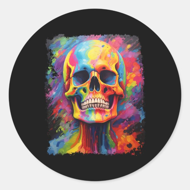Rainbow Skeleton Anatomie Beängstigendes Halloween Runder Aufkleber (Vorderseite)