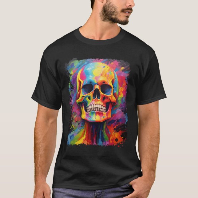Rainbow Skeleton Anatomie Beängstigendes Halloween T-Shirt (Vorderseite)