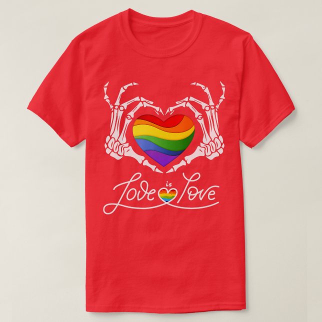 Rainbow Skeleton Herz Liebe Liebe LGB Gay Lesbia T-Shirt (Design vorne)