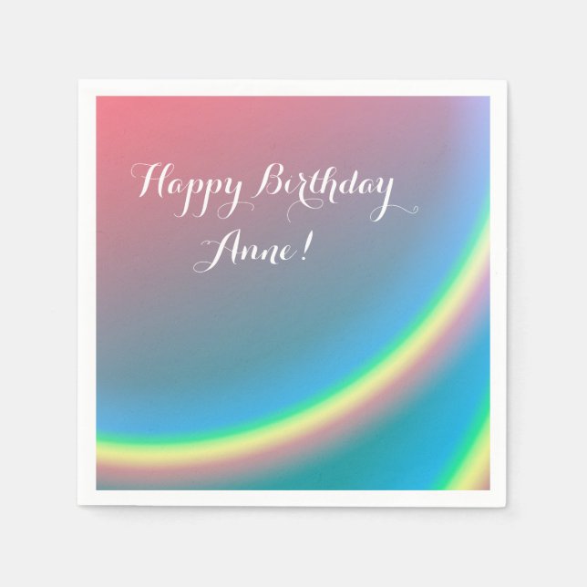 Rainbow Skies Happy Birthday Personalisiert Napkin Serviette (Vorderseite)