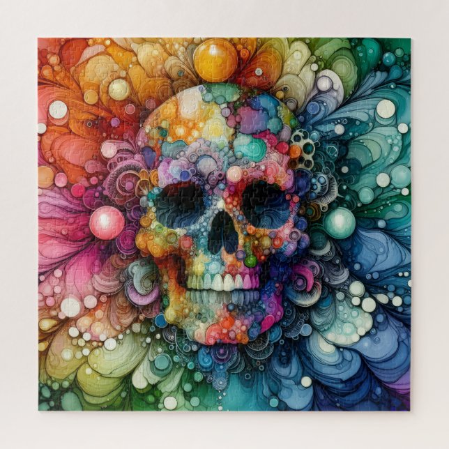 Rainbow Skull Alcohol Ink Puzzle (Vertikal)