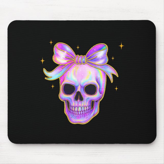 Rainbow Skull Shirt Halloween Niedlich Bow Pastel  Mousepad (Vorne)