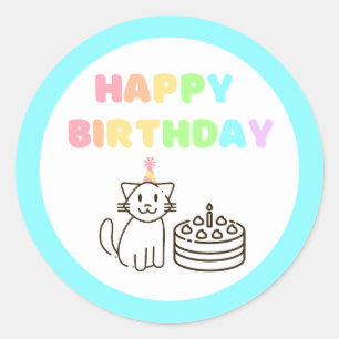 Rainbow&Sky-Blue Birthday Classic Round Sticker