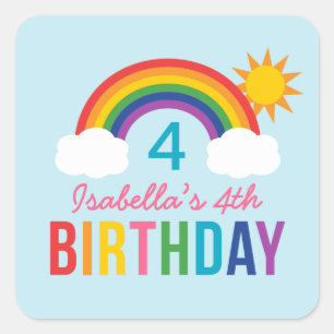 Rainbow Sky Blue Girls Geburtstagsparty Quadratischer Aufkleber