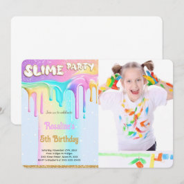 Rainbow Slime Birthday Party Foto Einladung