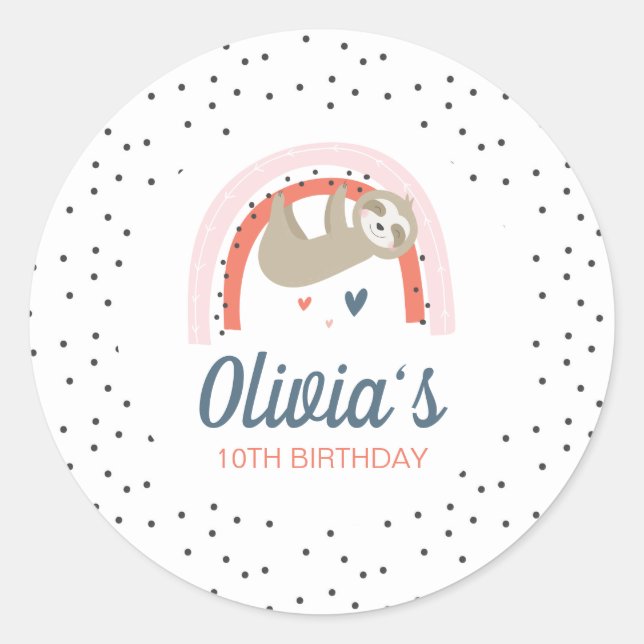 Rainbow Sloth Birthday Party Stickers (Vorderseite)