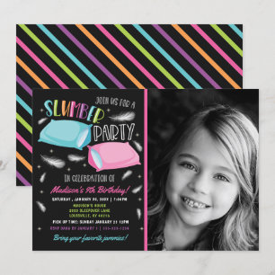 Rainbow Slumber Party Sleepover Foto Geburtstag Einladung