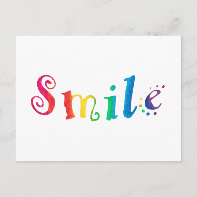 Rainbow Smile Postcard Happy Lächeln Typografie Ar Postkarte (Vorderseite)