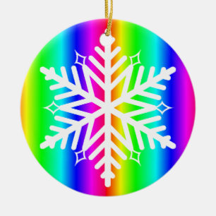 Rainbow Snowflakes Christmas LGBTQ Keramik Ornament
