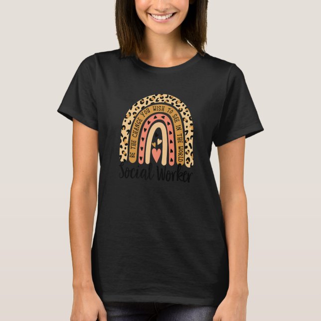 Rainbow Social Worker Leopard Social Work Liebe T-Shirt (Vorderseite)