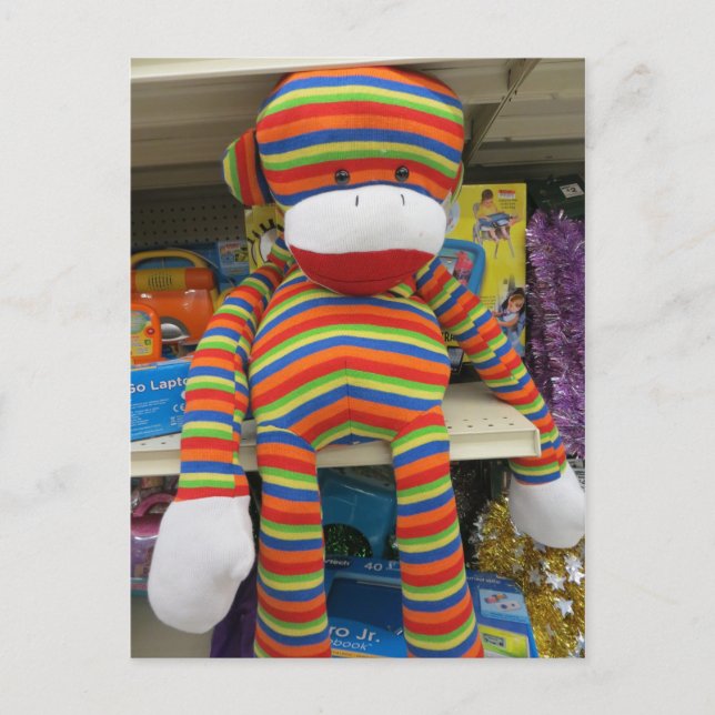 Rainbow Sock Monkey Postkarte (Vorderseite)