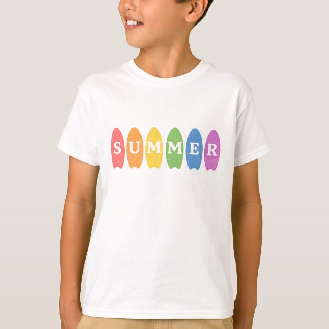 Rainbow Sommer Surfboard Kinder T-Shirt (Vorderseite)