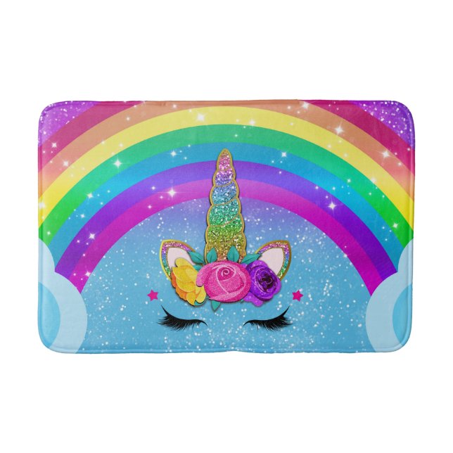 Rainbow Sparkle Glittery Unicorn Horn Face Badematte (Vorderseite)