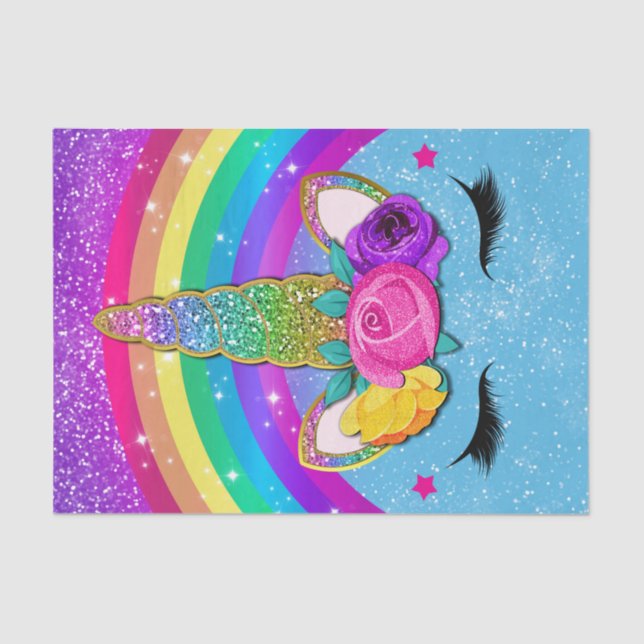 Rainbow Sparkle Glittery Unicorn Horn Face Party Seidenpapier (Vorderseite)