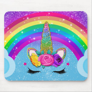 Rainbow Sparkle Glittery Unicorn Horn Mousepad