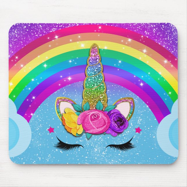 Rainbow Sparkle Glittery Unicorn Horn Mousepad (Vorne)