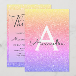 Rainbow Sparkle Glitzer 13. Dreizehn Geburtstag Einladung