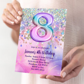 Rainbow Sparkle Glitzer 8. Geburtstagsparty Einladung