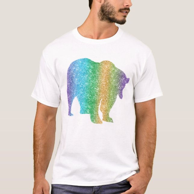 Rainbow Sparkle Glitzer Farbenfrohe Bärenart T-Shirt (Vorderseite)