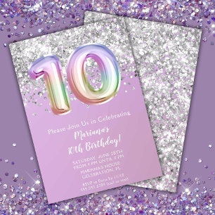 Rainbow Sparkle Glitzer Girl 10. Geburtstagsparty Einladung