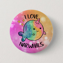 Rainbow Sparkle I Liebe Narwhals Button